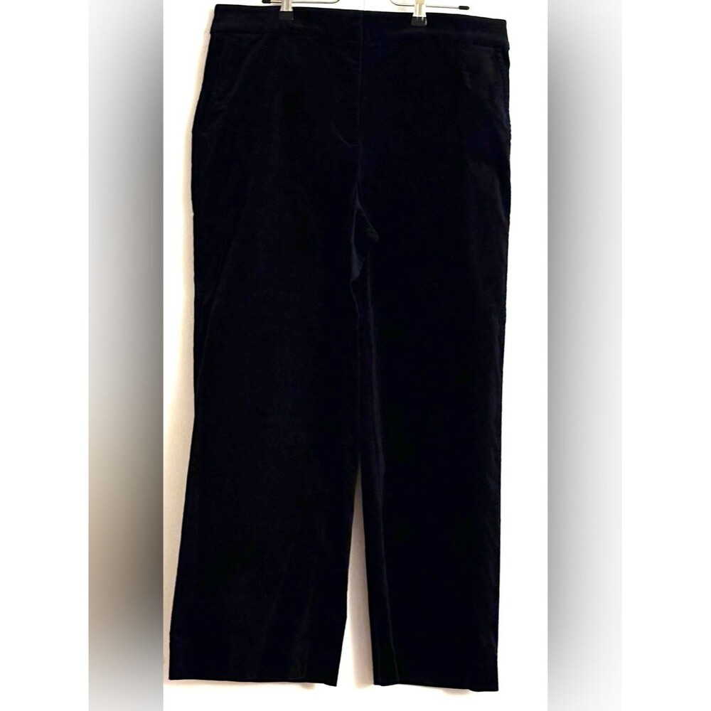 Talbots Black Velveteen Wide Leg Pants 14P Petite High Rise Trousers - Picture 2 of 5